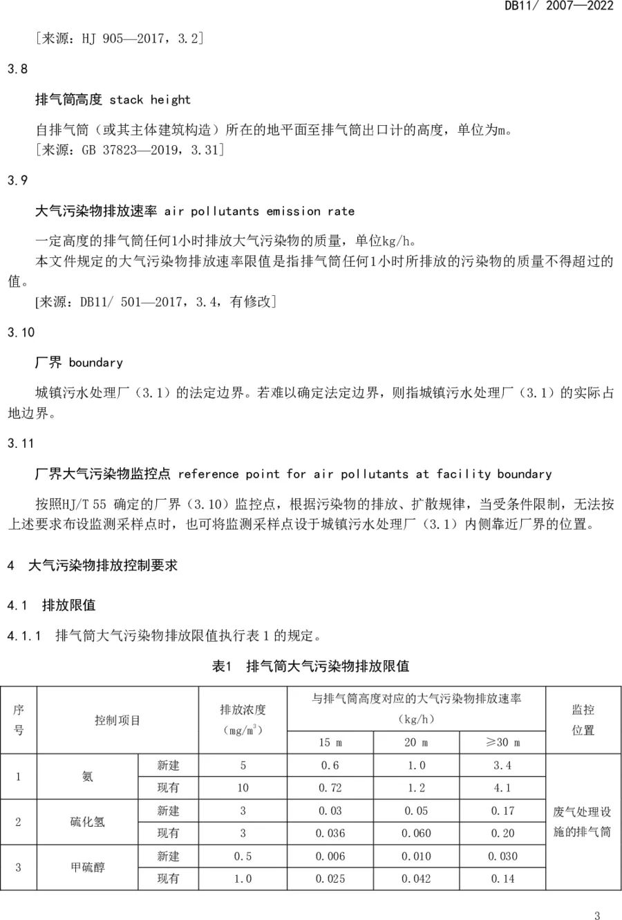 《城鎮(zhèn)污水處理廠大氣污染物排放標(biāo)準(zhǔn)》（DB11/ 2007-2022）